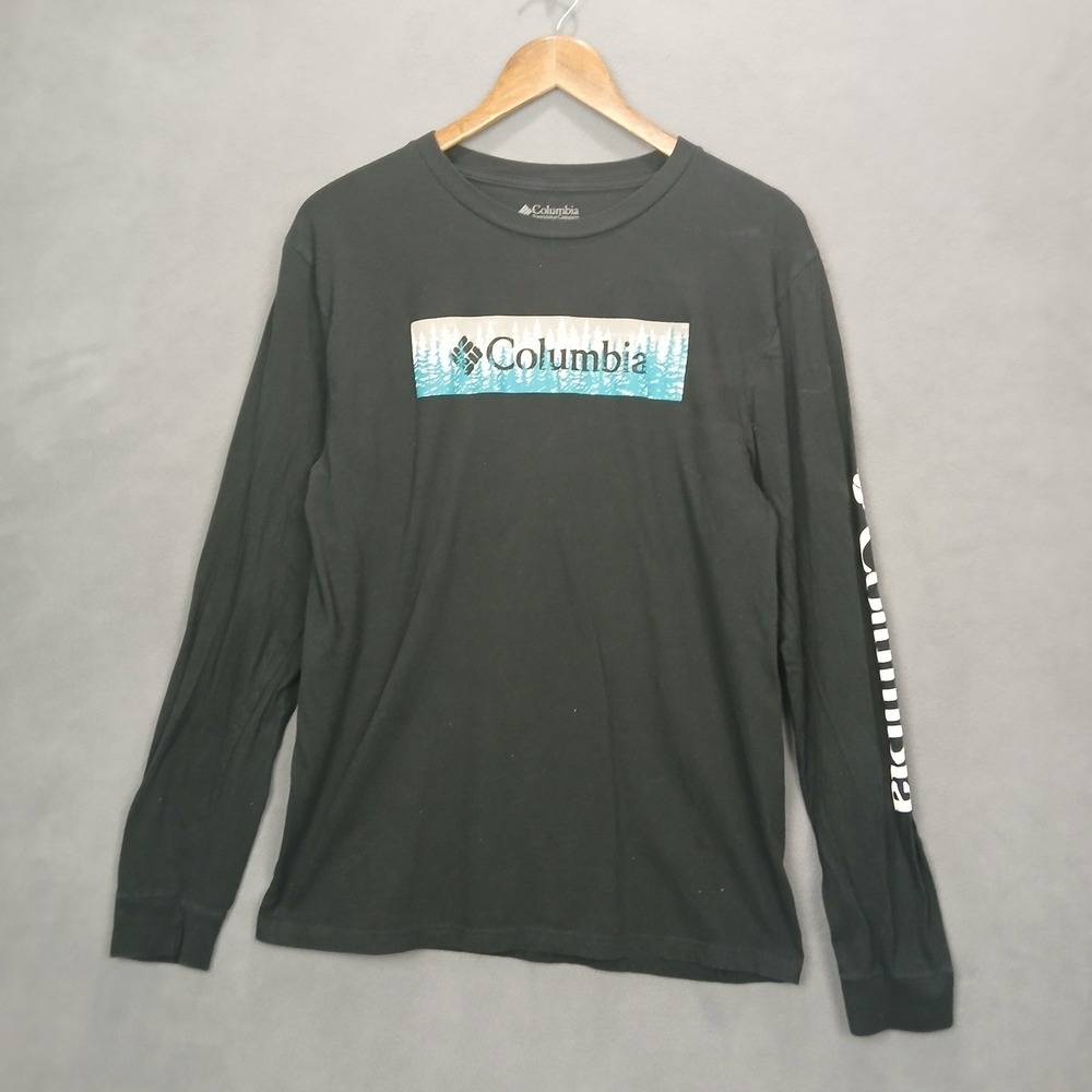 Columbia Shirt Men Medium Black Cotton Graphic Print Long Sleeve Everyday Wear